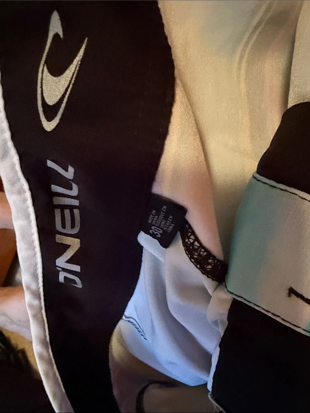 O'Neill Teal Black Red Stripe Hybrid Boardshorts